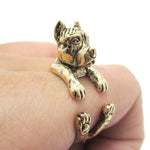 3D Pit Bull With Cropped Ears Shaped Animal Wrap Ring in Shiny Gold | Sizes 5 to 9 | DOTOLY