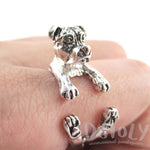 3D Pit Bull With Natural Ears Shaped Animal Wrap Ring in Shiny Silver | Sizes 5 to 8 | DOTOLY