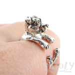 3D Pit Bull With Natural Ears Shaped Animal Wrap Ring in Shiny Silver | Sizes 5 to 8 | DOTOLY