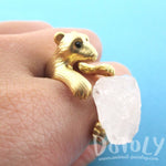 3D Polar Bear and Quartz Iceberg Shaped Animal Wrap Ring in Gold | Handmade | DOTOLY