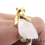 3D Polar Bear and Quartz Iceberg Shaped Animal Wrap Ring in Gold | Handmade | DOTOLY