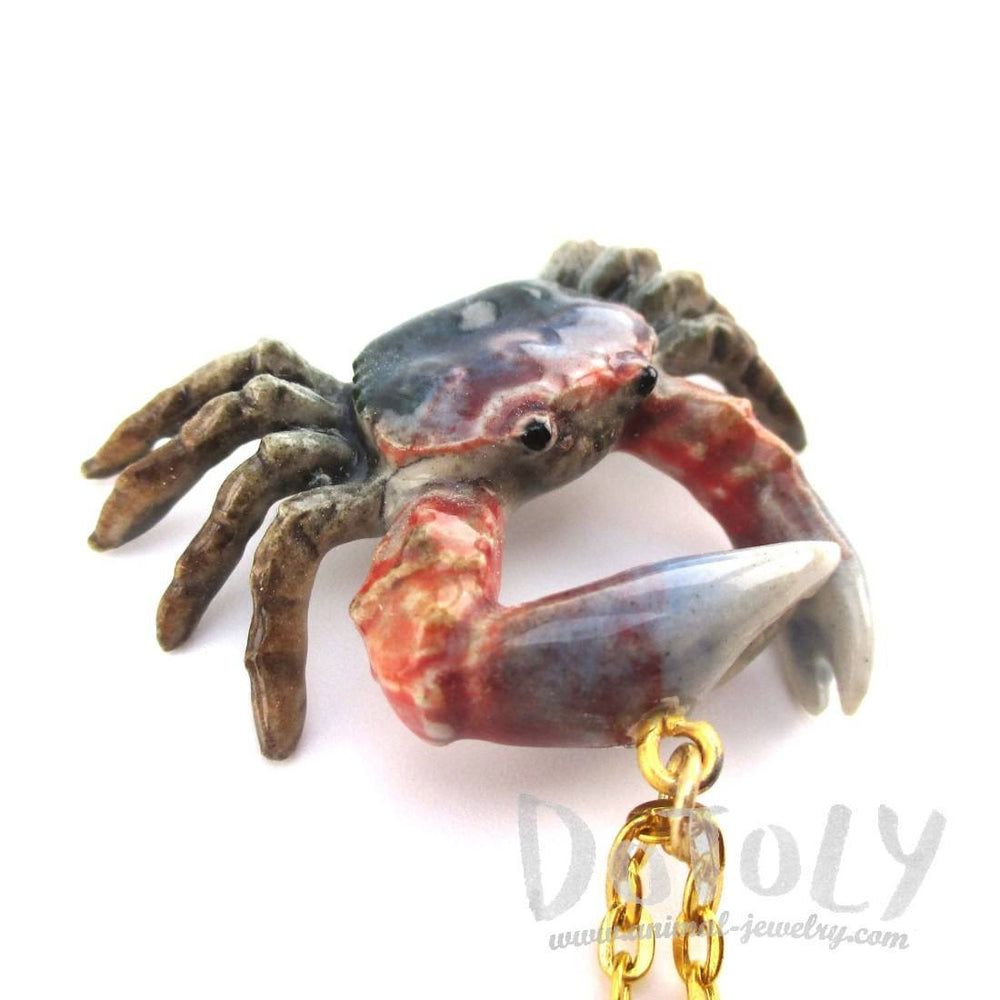 3D Porcelain Atlantic Blue Crab Shaped Ceramic Pendant Necklace