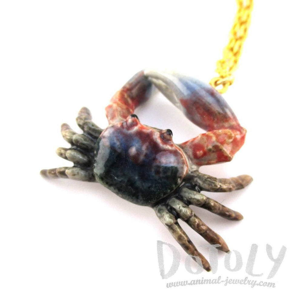 3D Porcelain Atlantic Blue Crab Shaped Ceramic Pendant Necklace