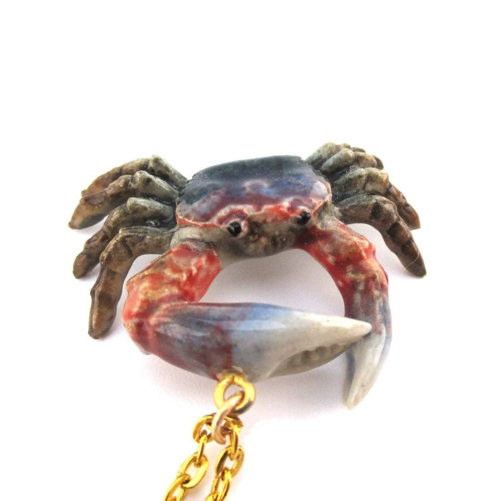 3D Porcelain Atlantic Blue Crab Shaped Ceramic Pendant Necklace