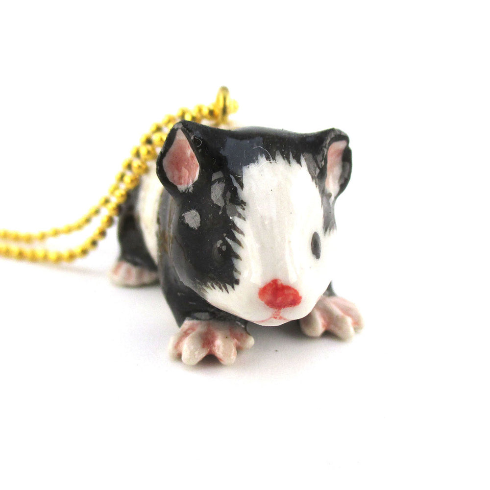 3D Porcelain Black and White Guinea Pig Shaped Ceramic Pendant Necklace
