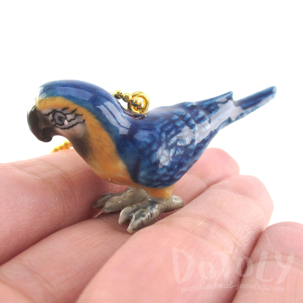 3D Porcelain Blue Macaw Shaped Animal Themed Necklace