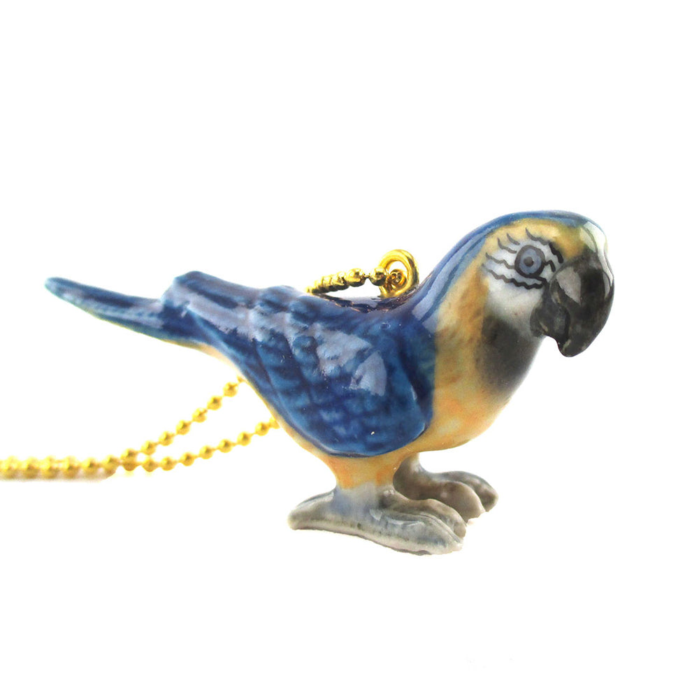 3D Porcelain Blue Macaw Parrot Shaped Ceramic Pendant Necklace