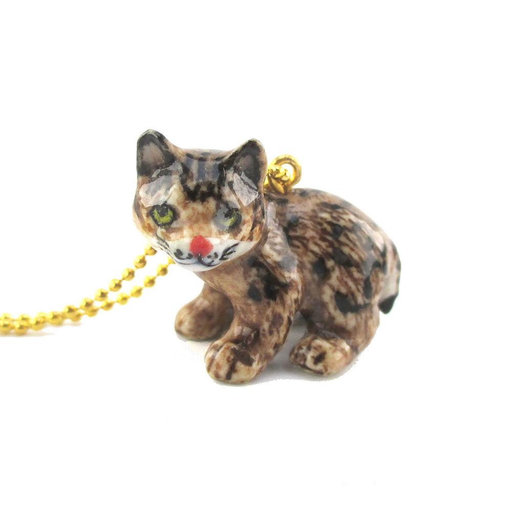 3D Porcelain Bobcat Kitten Lynx Wild Cat Shaped Pendant Necklace
