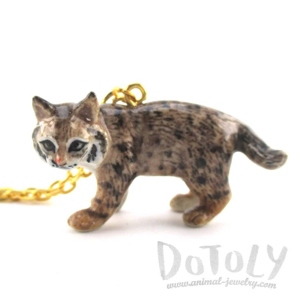 3D Porcelain Bobcat Lynx Cat Shaped Ceramic Pendant Necklace | DOTOLY