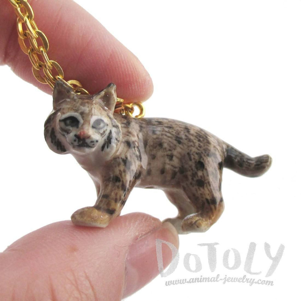 3D Porcelain Bobcat Lynx Cat Shaped Ceramic Pendant Necklace | DOTOLY