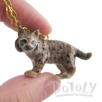 3D Porcelain Bobcat Lynx Cat Shaped Ceramic Pendant Necklace | DOTOLY