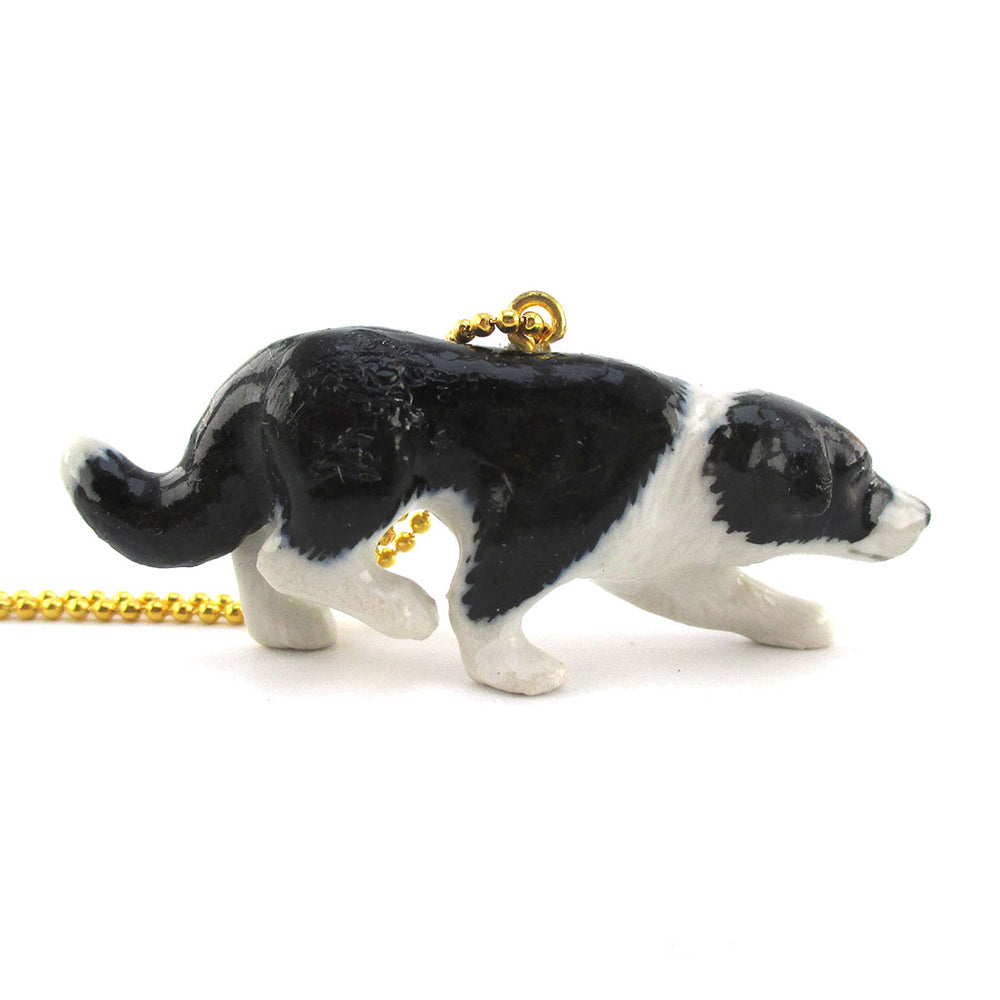 Porcelain Crouching Border Collie Shepherd Dog Pendant Necklace