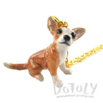 3D Porcelain Brown Chihuahua Puppy Shaped Ceramic Pendant Necklace