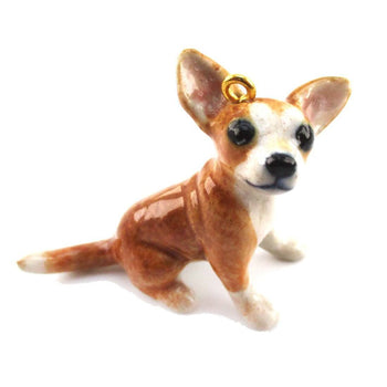 3D Porcelain Brown Chihuahua Puppy Shaped Ceramic Pendant Necklace