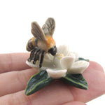 3D Porcelain Bumble Bee on a White Flower Shaped Pendant Necklace
