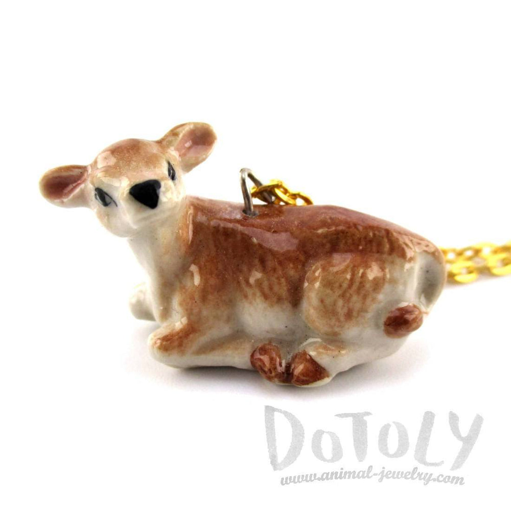 3D Porcelain Cattle Calf Cow Shaped Ceramic Pendant Necklace | DOTOLY