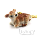 3D Porcelain Cattle Calf Cow Shaped Ceramic Pendant Necklace | DOTOLY