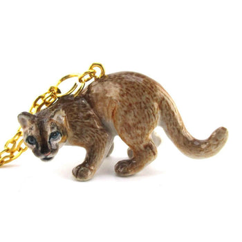 3D Porcelain Cougar Cat Shaped Ceramic Pendant Necklace | DOTOLY