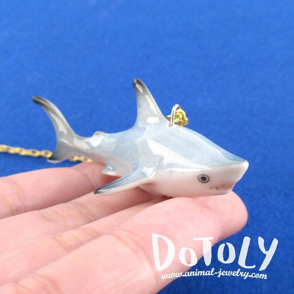 3D Porcelain Dorky Shark Shaped Ceramic Pendant Necklace | DOTOLY