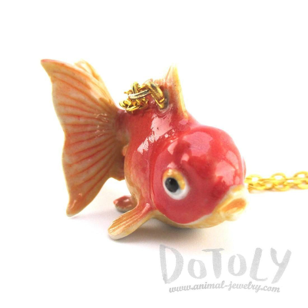 3D Porcelain Goldfish Shaped Ceramic Pendant Necklace | Animal Jewelry