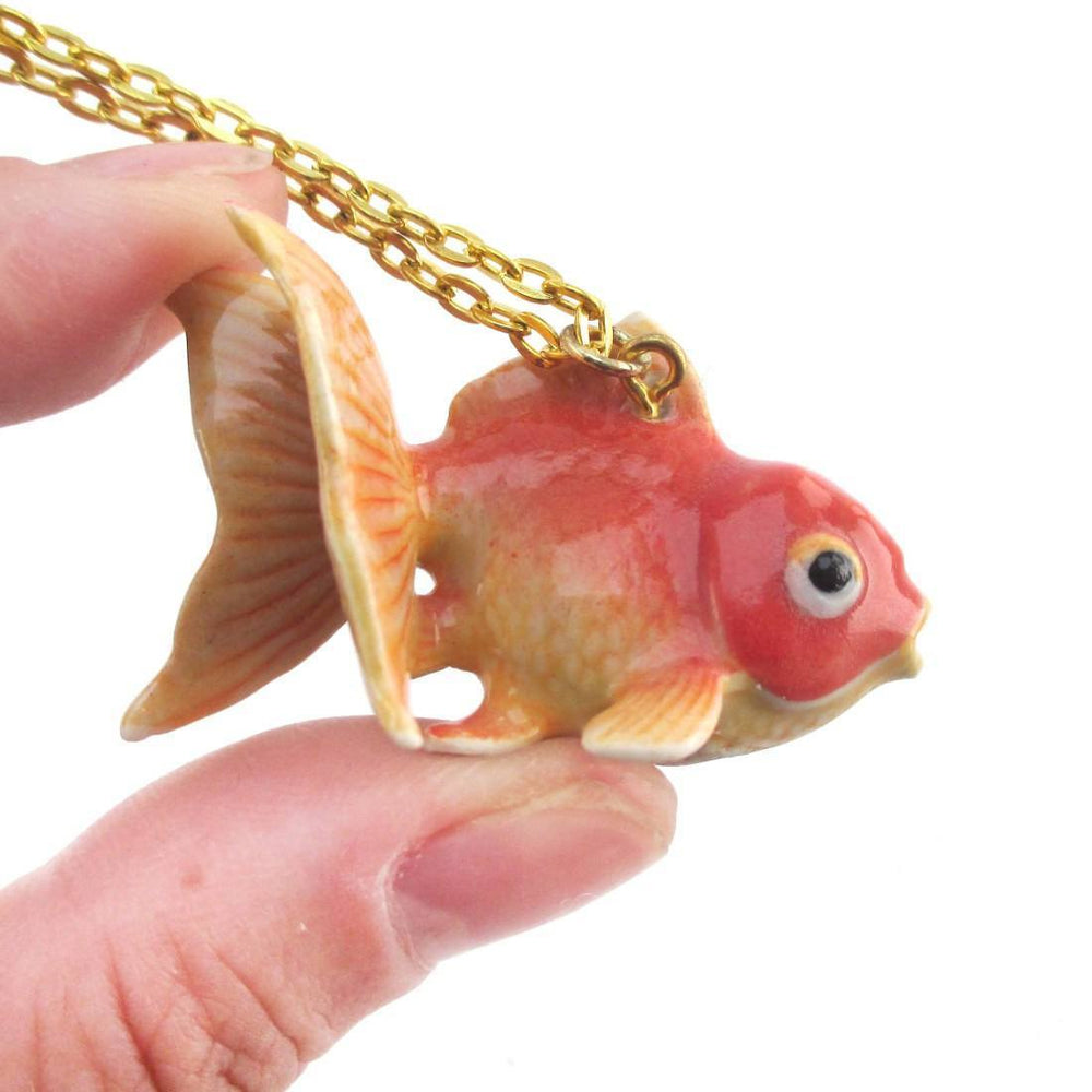 3D Porcelain Goldfish Shaped Ceramic Pendant Necklace | Animal Jewelry