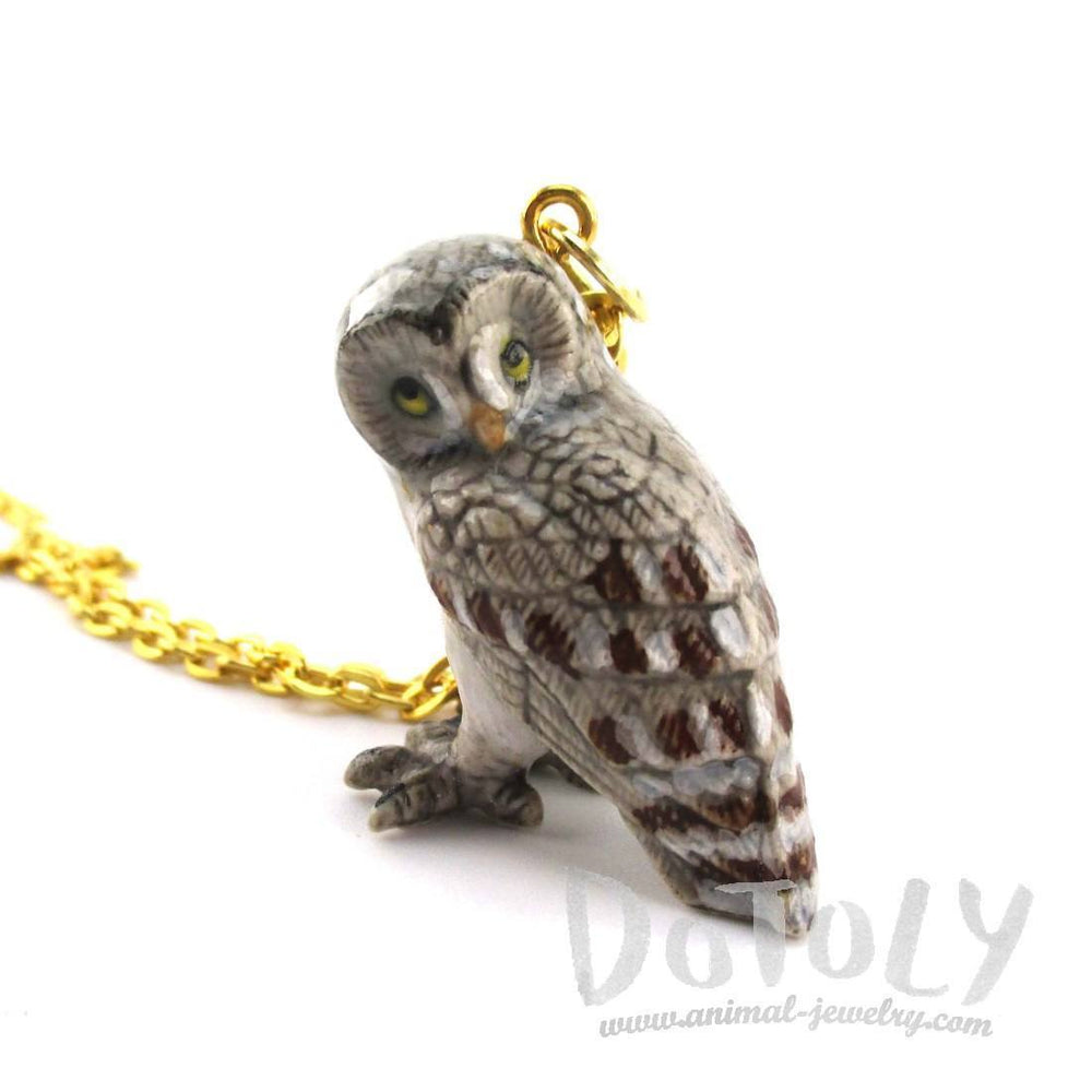 3D Porcelain Great Gray Owl Shaped Ceramic Pendant Necklace | DOTOLY