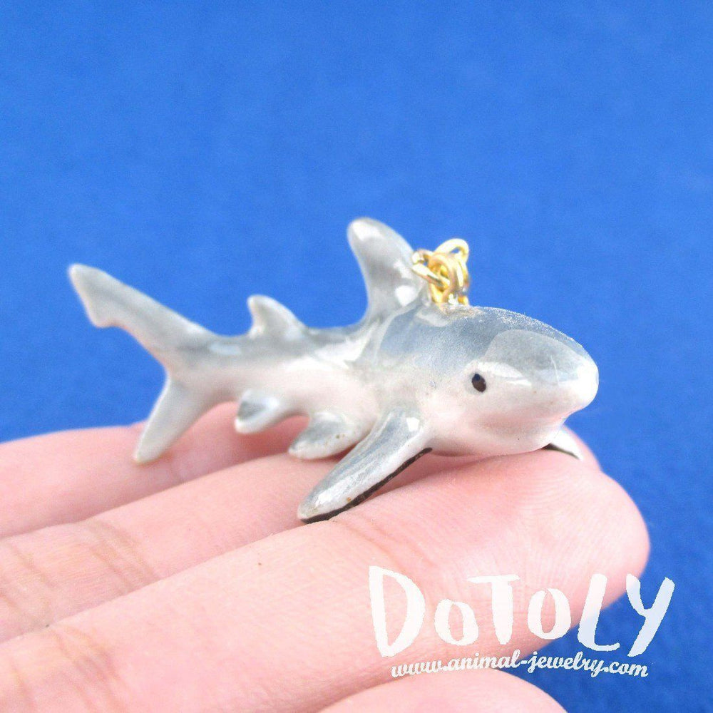 3D Porcelain Great White Shark Shaped Ceramic Pendant Necklace