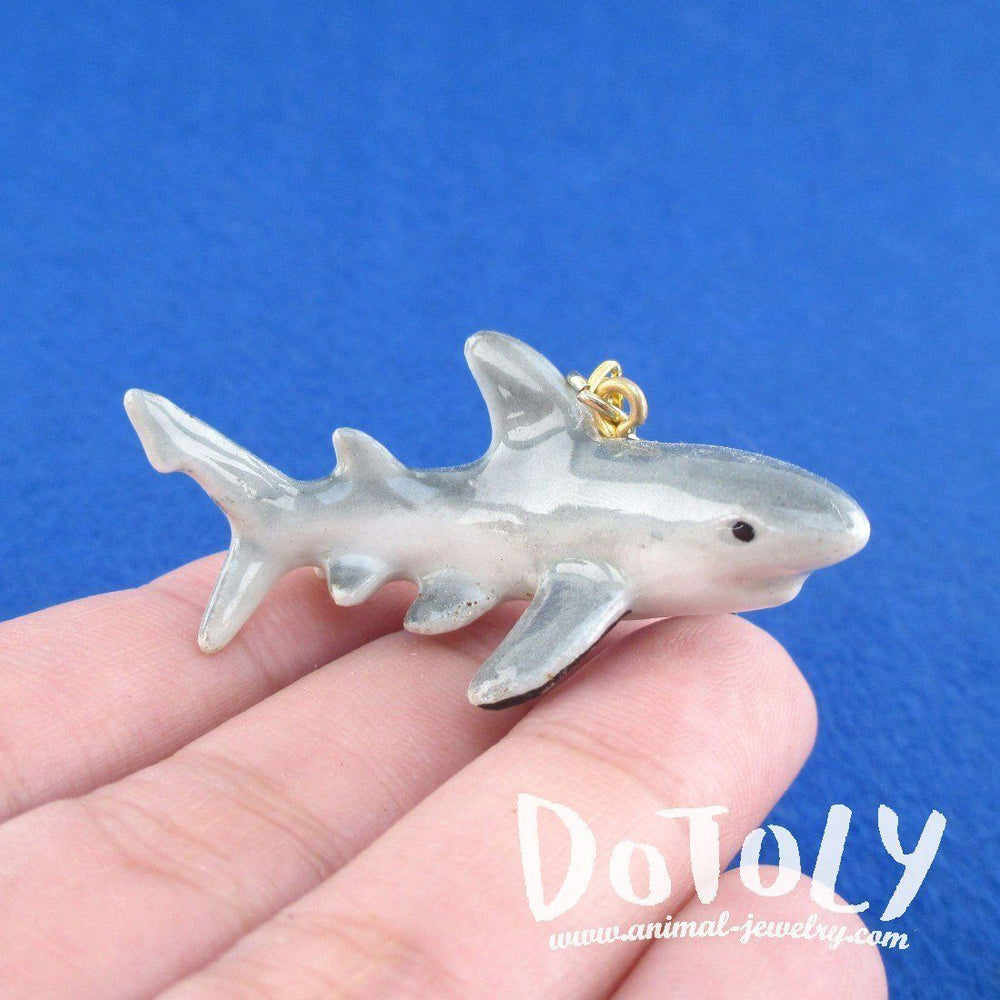 3D Porcelain Great White Shark Shaped Ceramic Pendant Necklace