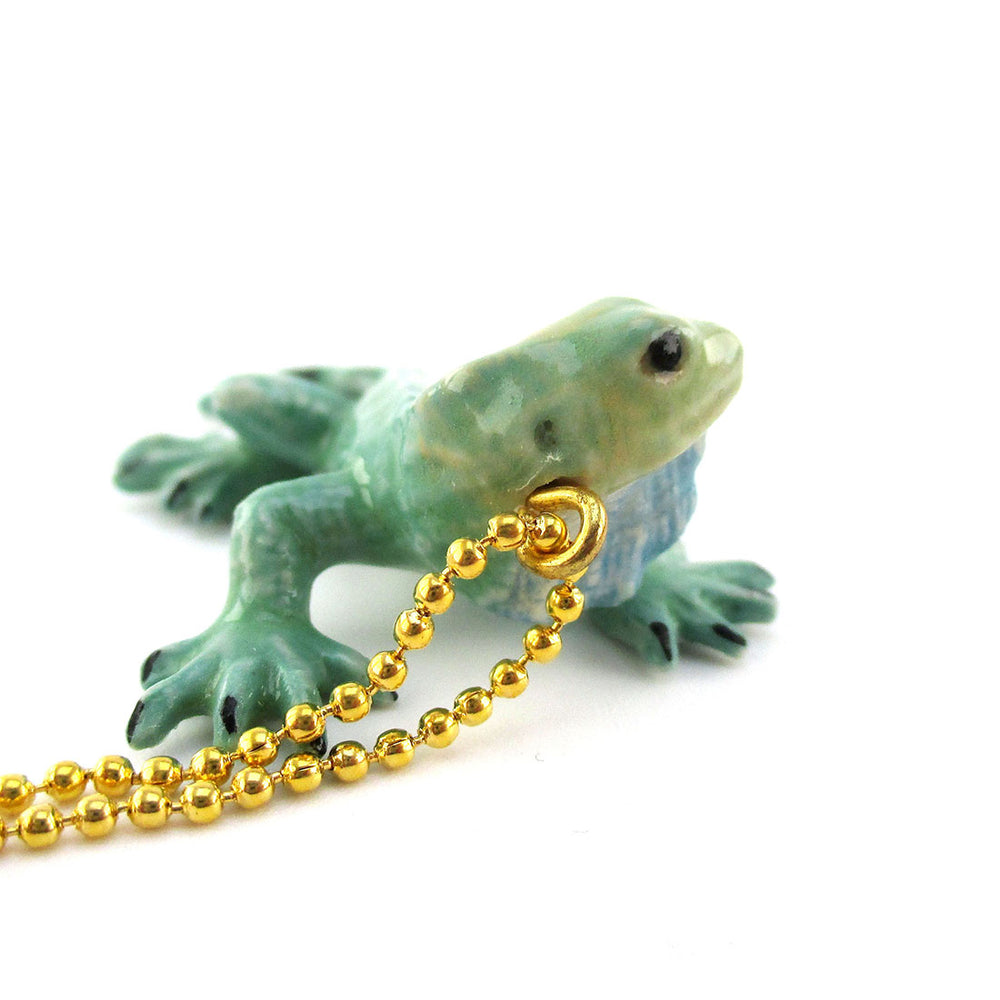 3D Porcelain Green Iguana Shaped Ceramic Pendant Necklace