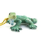 3D Porcelain Green Iguana Lizard Shaped Ceramic Pendant Necklace