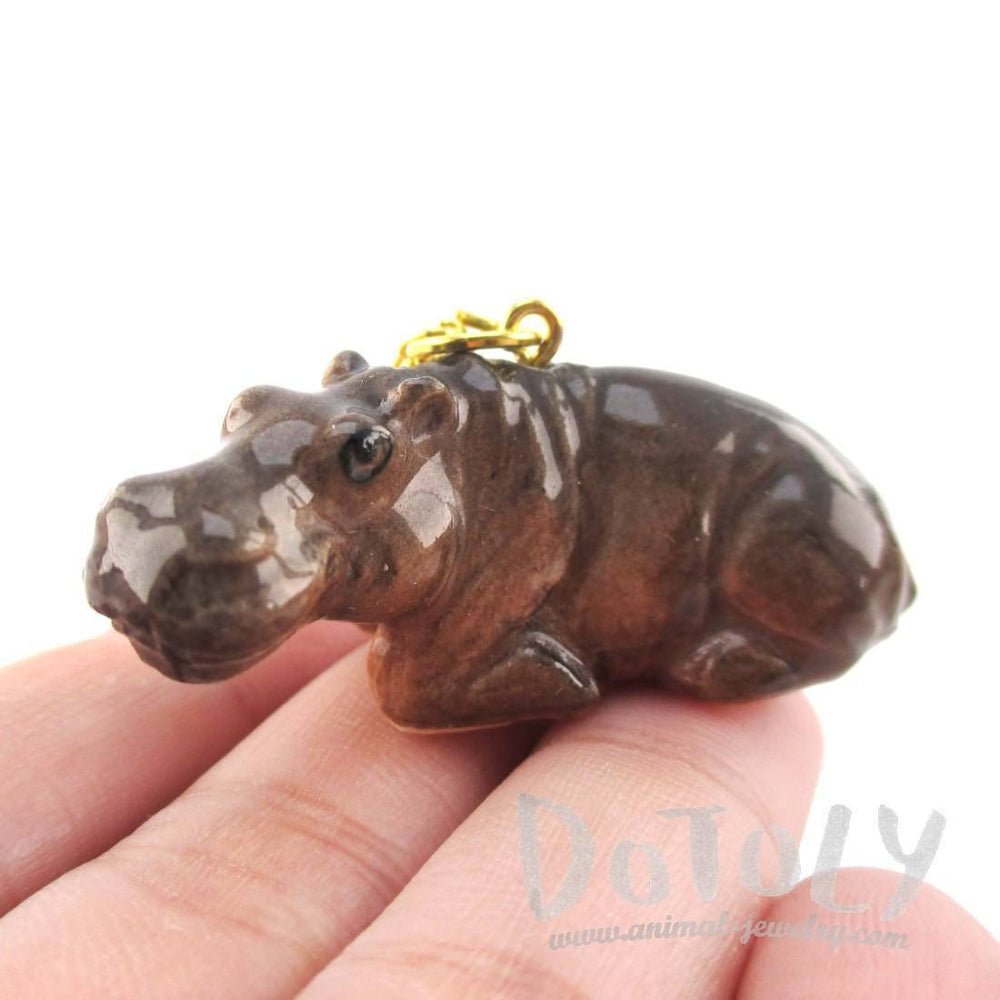 3D Porcelain Hippopotamus Hippo Shaped Ceramic Pendant Necklace