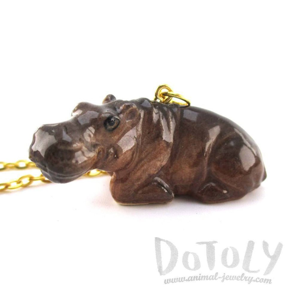 3D Porcelain Hippopotamus Hippo Shaped Ceramic Pendant Necklace