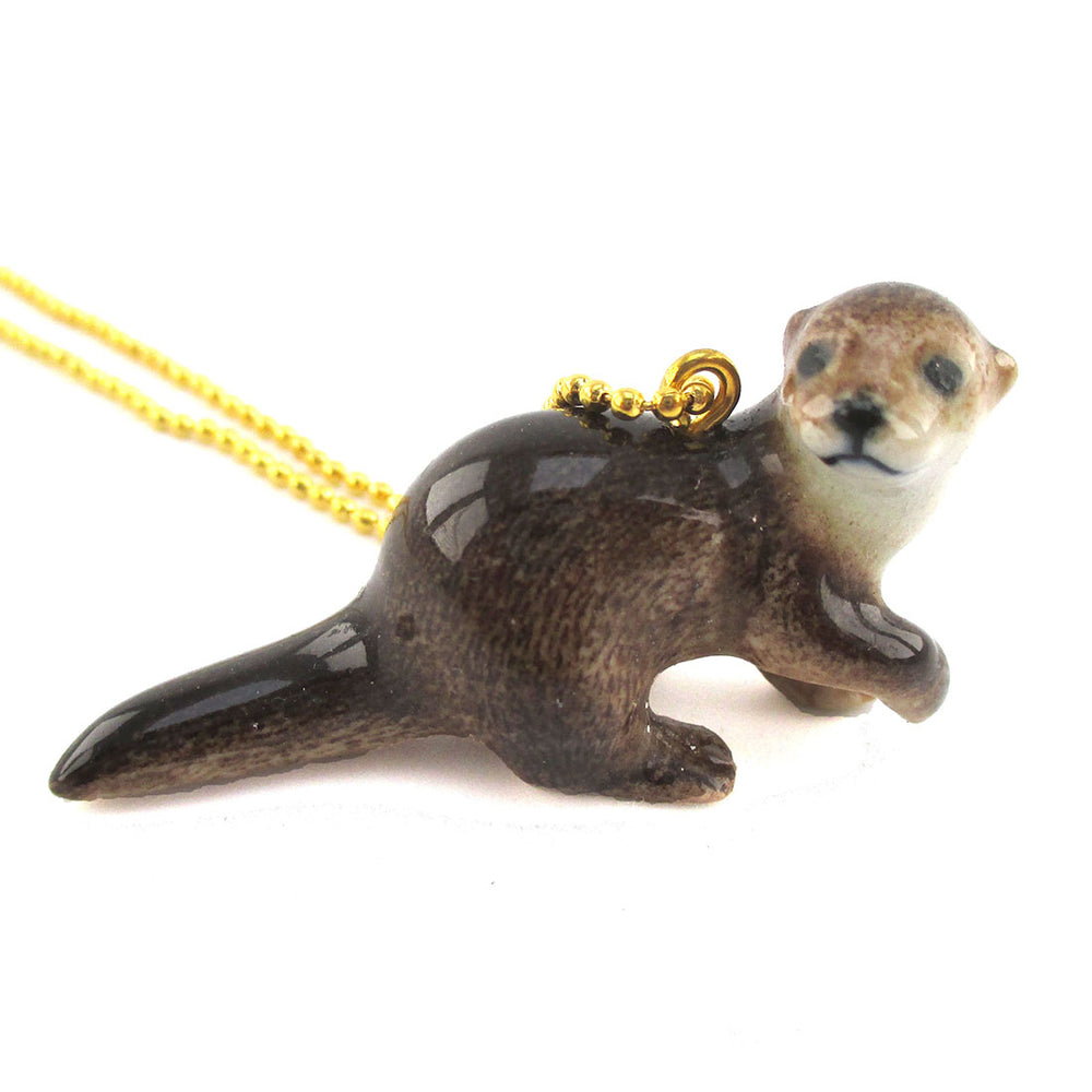 DOTOLY Handmade Porcelain River Otter Cub Baby Ceramic Necklace