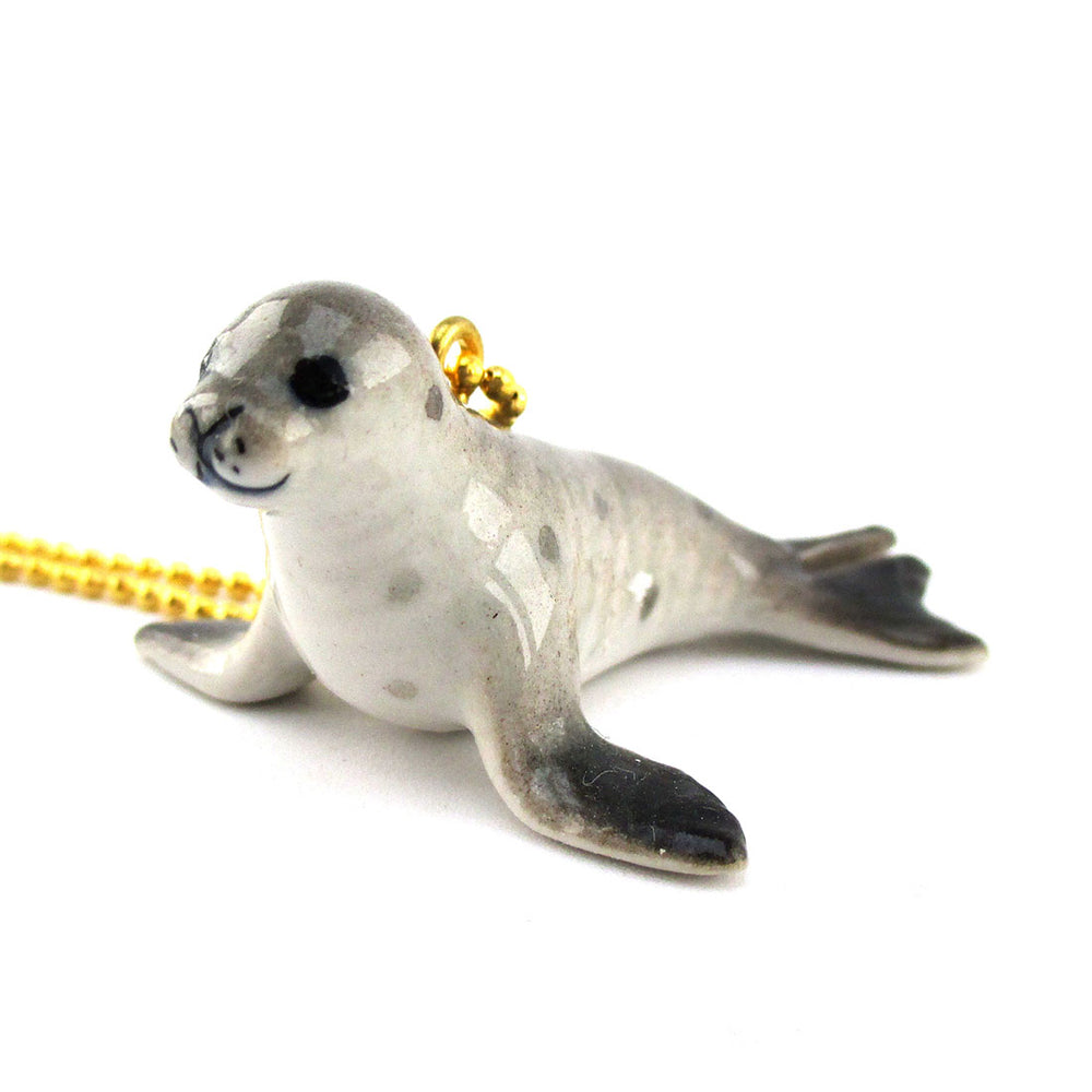 3D Porcelain Monk Seal Sea Lion Shaped Ceramic Pendant Necklace