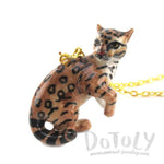 3D Porcelain Ocelot Dwarf Leopard Cat Shaped Ceramic Pendant Necklace
