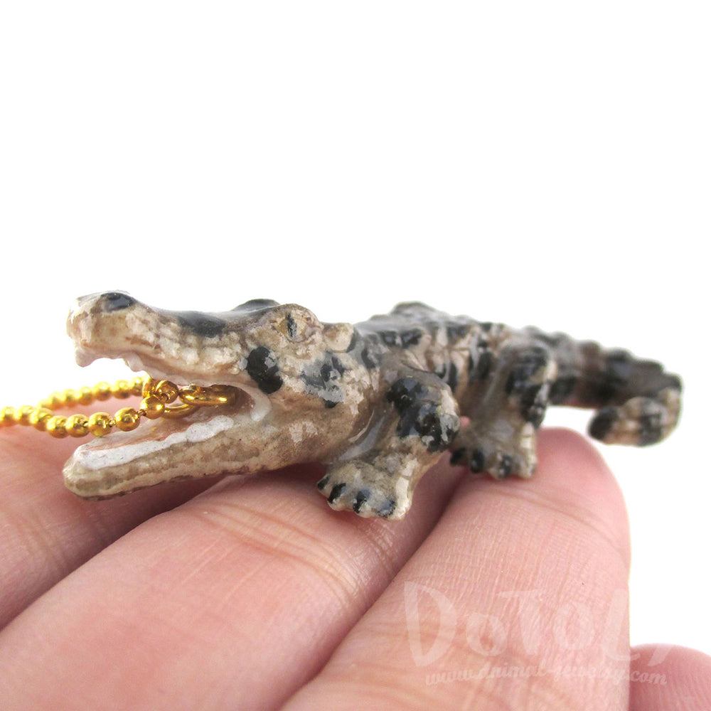 3D Open Mouth Alligator Shaped Porcelain Handmade Pendant Necklace