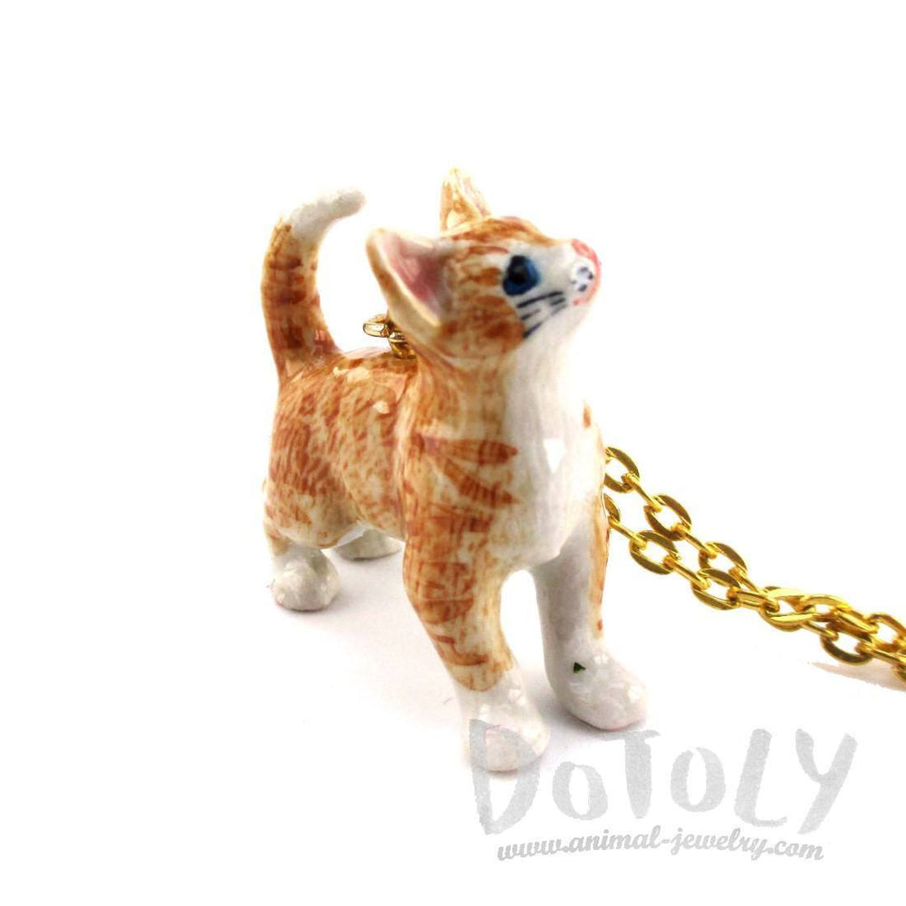 3D Porcelain Orange Ginger Kitten Cat Animal Pendant Necklace