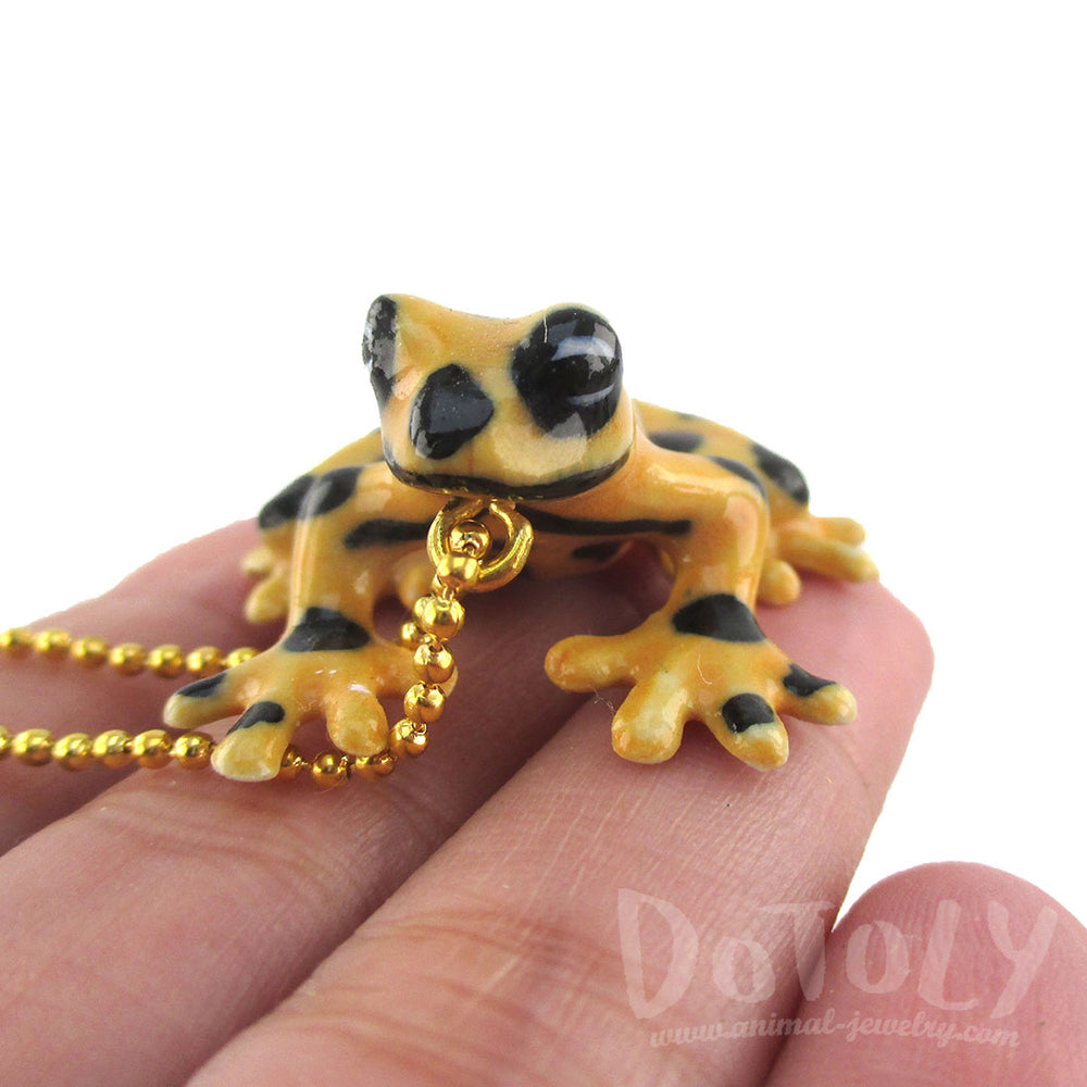 DOTOLY Handmade Porcelain Yellow and Black Frog Pendant Necklace Ceramic