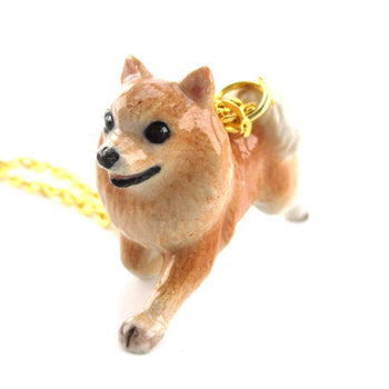 3D Porcelain Pomeranian Puppy Shaped Ceramic Pendant Necklace | DOTOLY