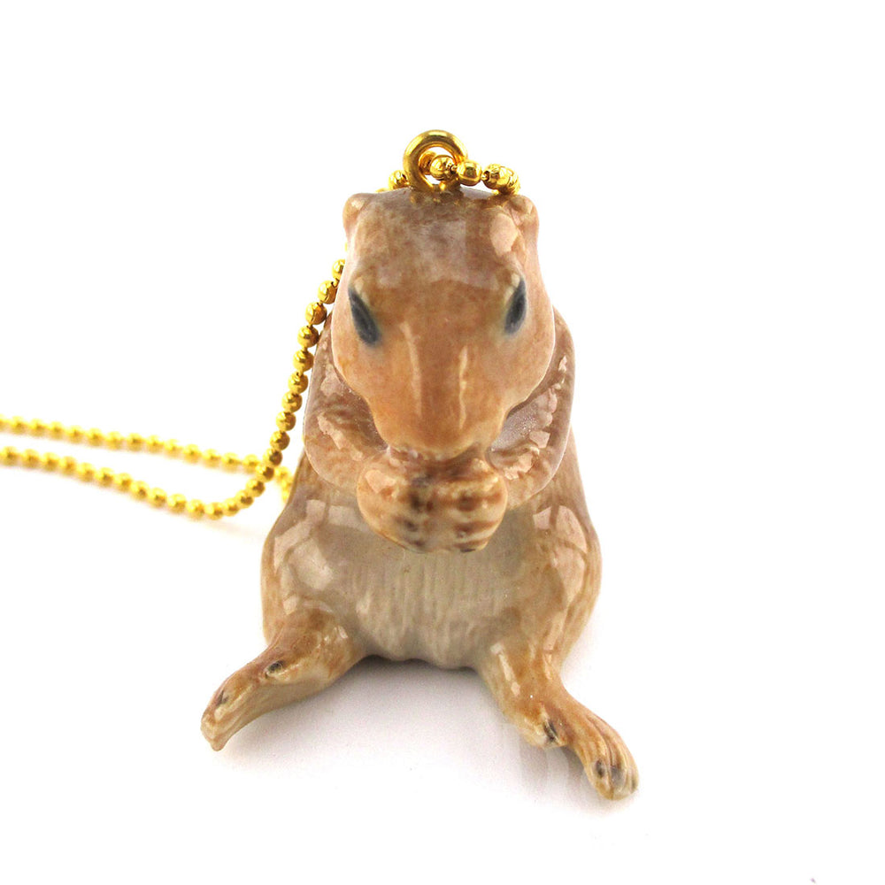 3D Porcelain Prairie Dog Groundhog Shaped Ceramic Pendant Necklace