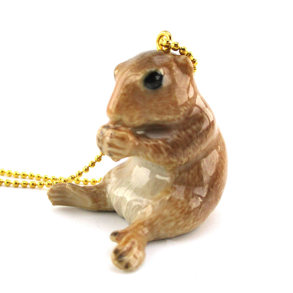 3D Porcelain Prairie Dog Gopher Shaped Ceramic Pendant Necklace