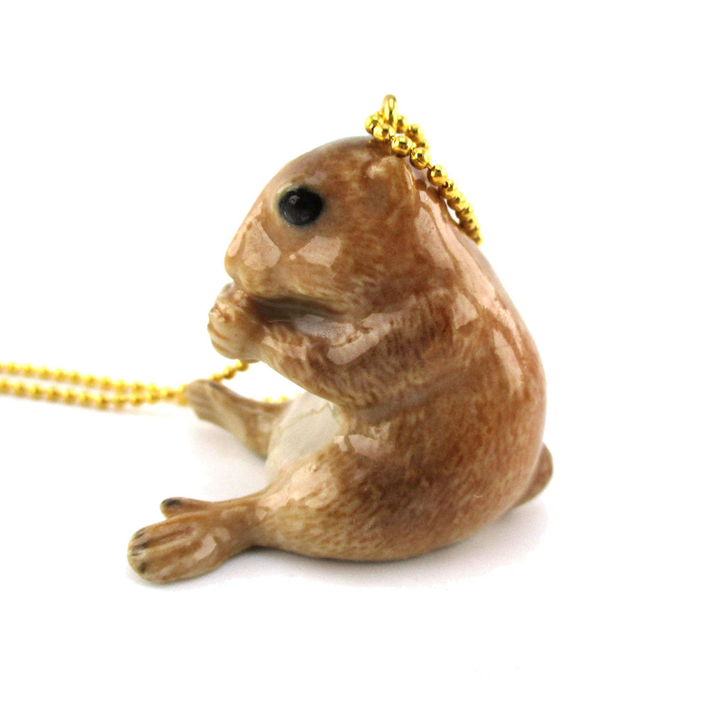 3D Porcelain Prairie Dog Gopher Shaped Ceramic Pendant Necklace