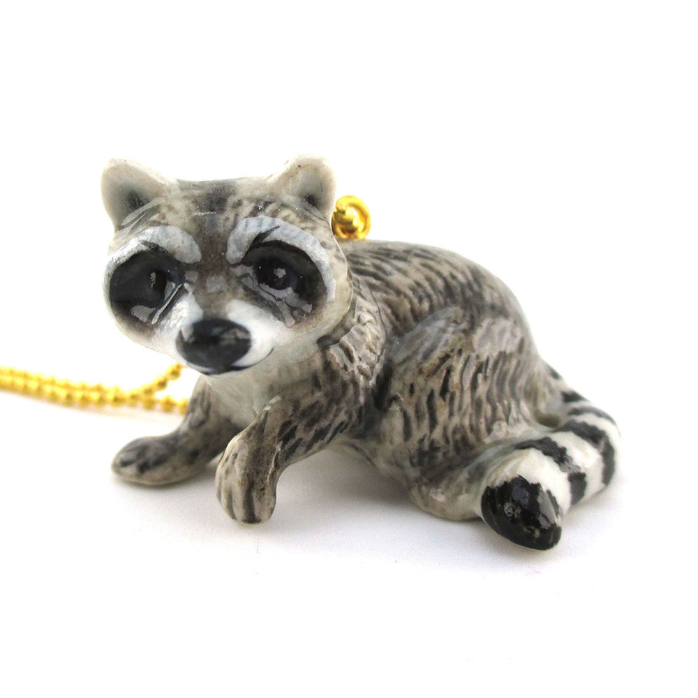 3D Porcelain Raccoon Trash Panda Shaped Ceramic Pendant Necklace