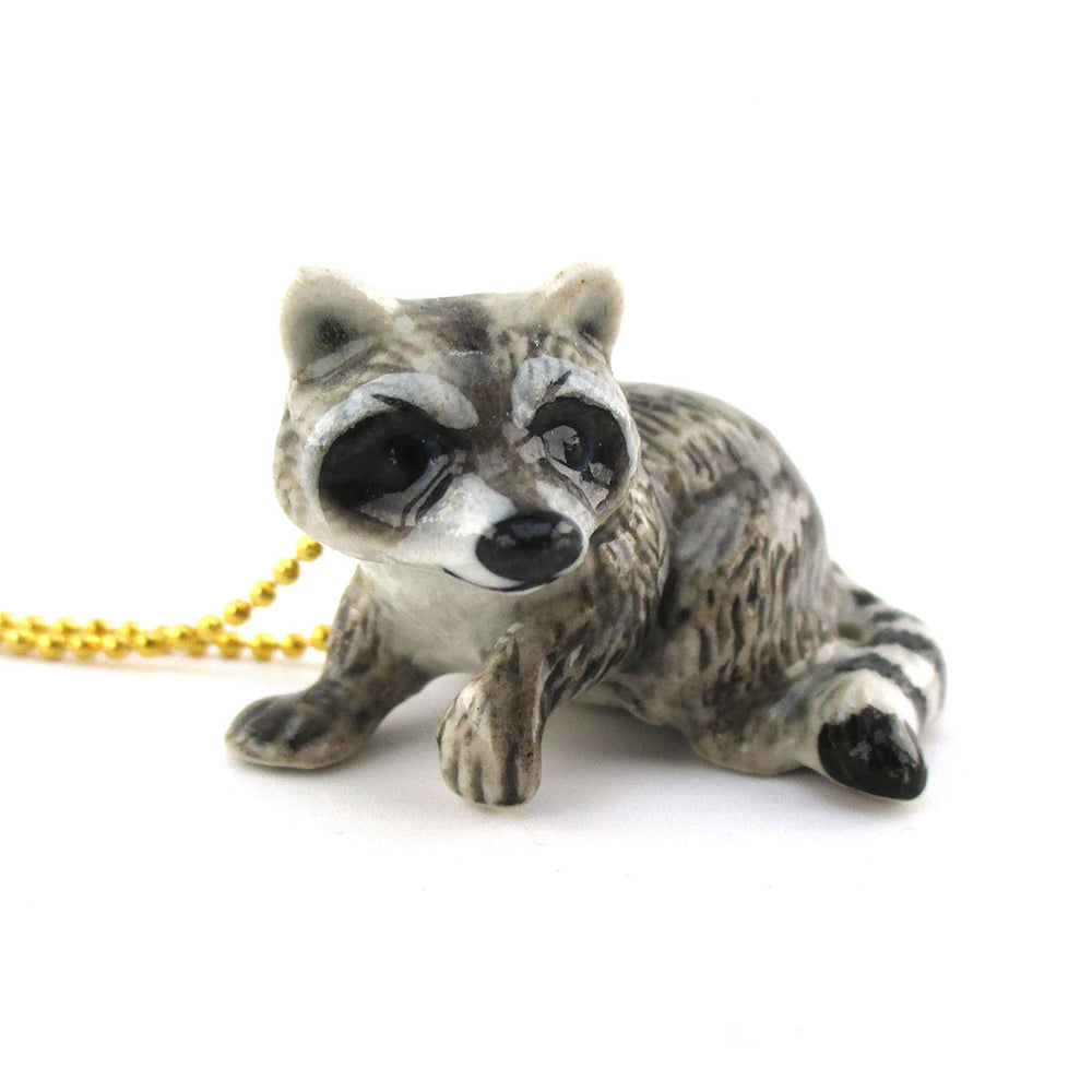 3D Porcelain Raccoon Trash Panda Shaped Ceramic Pendant Necklace