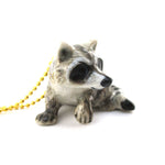 3D Porcelain Raccoon Trash Panda Shaped Ceramic Pendant Necklace