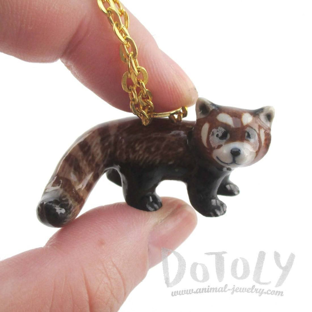 3D Porcelain Red Panda Shaped Ceramic Pendant Necklace | DOTOLY