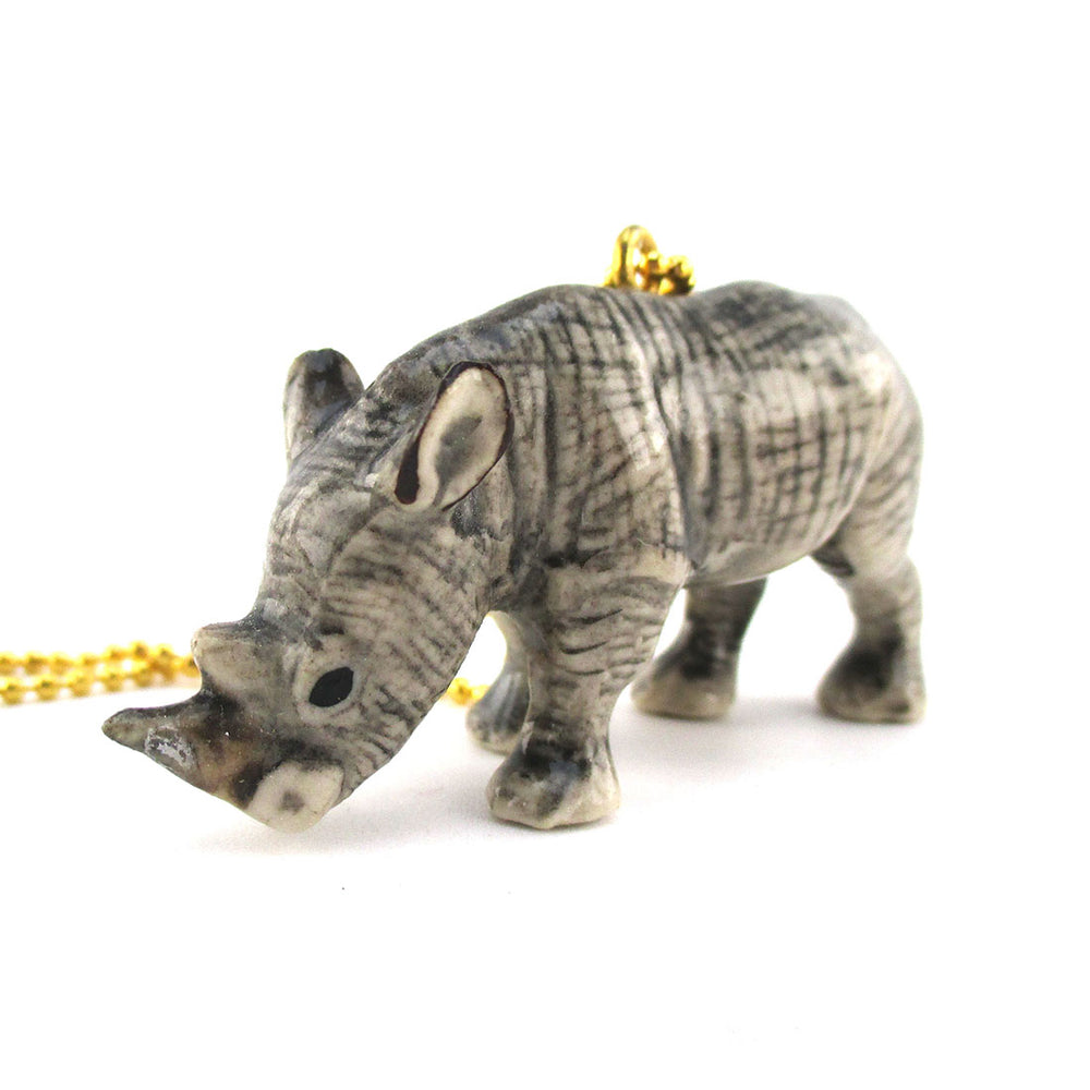 3D Porcelain Rhinoceros Rhino Shaped Ceramic Pendant Necklace