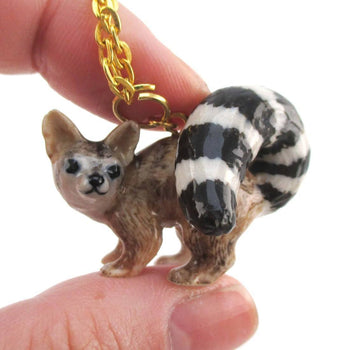 3D Porcelain Ring-tailed Cat Shaped Ceramic Pendant Necklace | DOTOLY