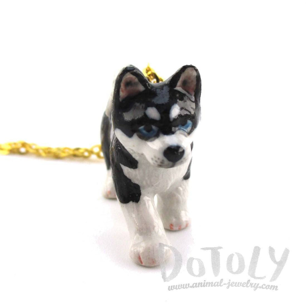 3D Porcelain Siberian Husky Puppy Shaped Ceramic Pendant Necklace