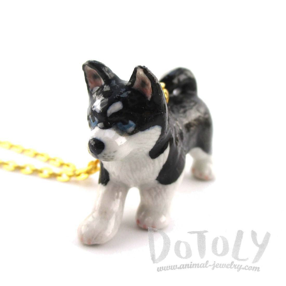 3D Porcelain Siberian Husky Puppy Shaped Ceramic Pendant Necklace